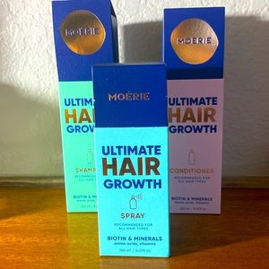 Moerie hair growth shampoo conditioner and spray